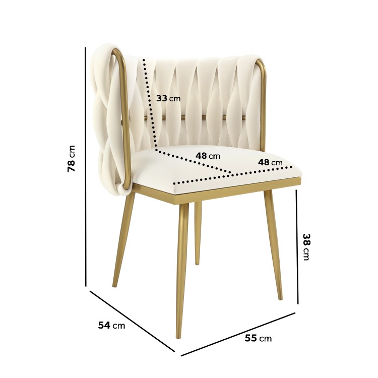 Cream Velvet Dressing Table Chair with Gold Legs - Malika