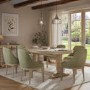 Farmhouse Extending Dining Table Set with 6 Sage Green Velvet Dining Chairs - Madeline