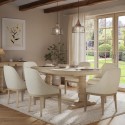 BUN/MLN001/102088 Farmhouse Extending Dining Table Set with 6 Beige Fabric Dining Chairs - Madeline