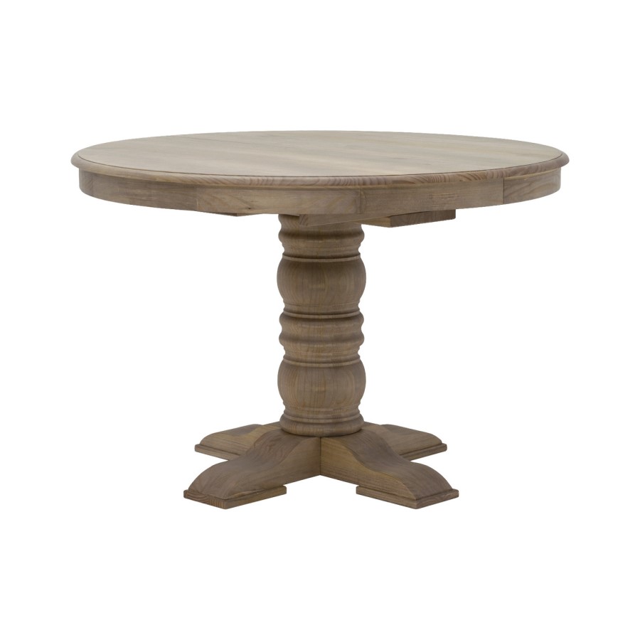 Large Solid Wood Farmhouse Extendable Round to Oval Pedestal Dining Table - Seats 4 - 6 - Madeline