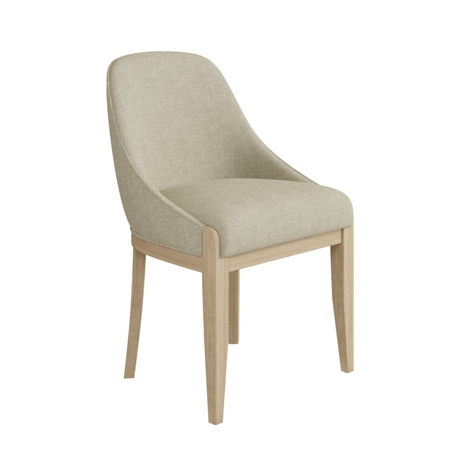 Farmhouse Extending Dining Table Set with 6 Beige Fabric Dining Chairs - Madeline