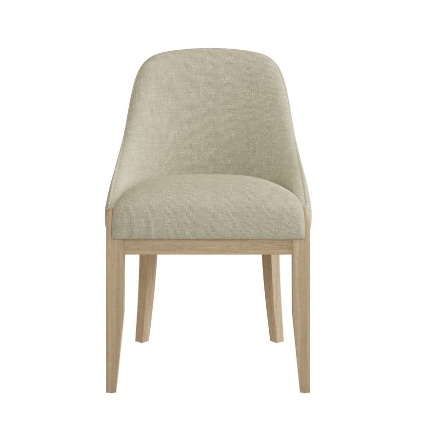 Farmhouse Extending Dining Table Set with 6 Beige Fabric Dining Chairs - Madeline