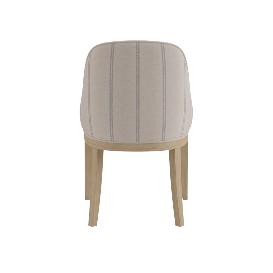 Farmhouse Round Extending Pedestal Dining Table Set with 4 Cream Upholstered Blue Striped Dining Chairs - Madeline