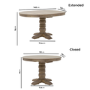 Farmhouse Round Extending Pedestal Dining Table Set with 4 Cream Upholstered Blue Striped Dining Chairs - Madeline