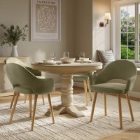 Round to Oval Solid Wood Extendable Dining Table Set with 4 Sage Green Velvet Chairs - Seats 4 - Madeline