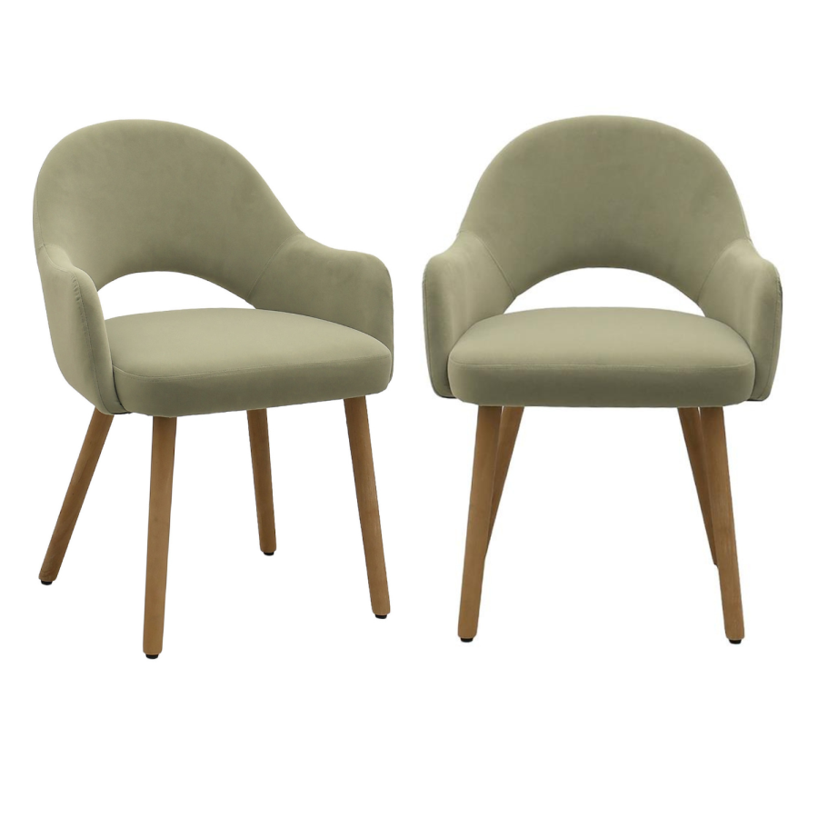 Set of 2 Sage Green Velvet Dining Chairs with Oak Legs - Colbie