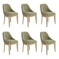 Set of 6 Sage Green Velvet Dining Chairs with Solid Wood Legs - Madeline