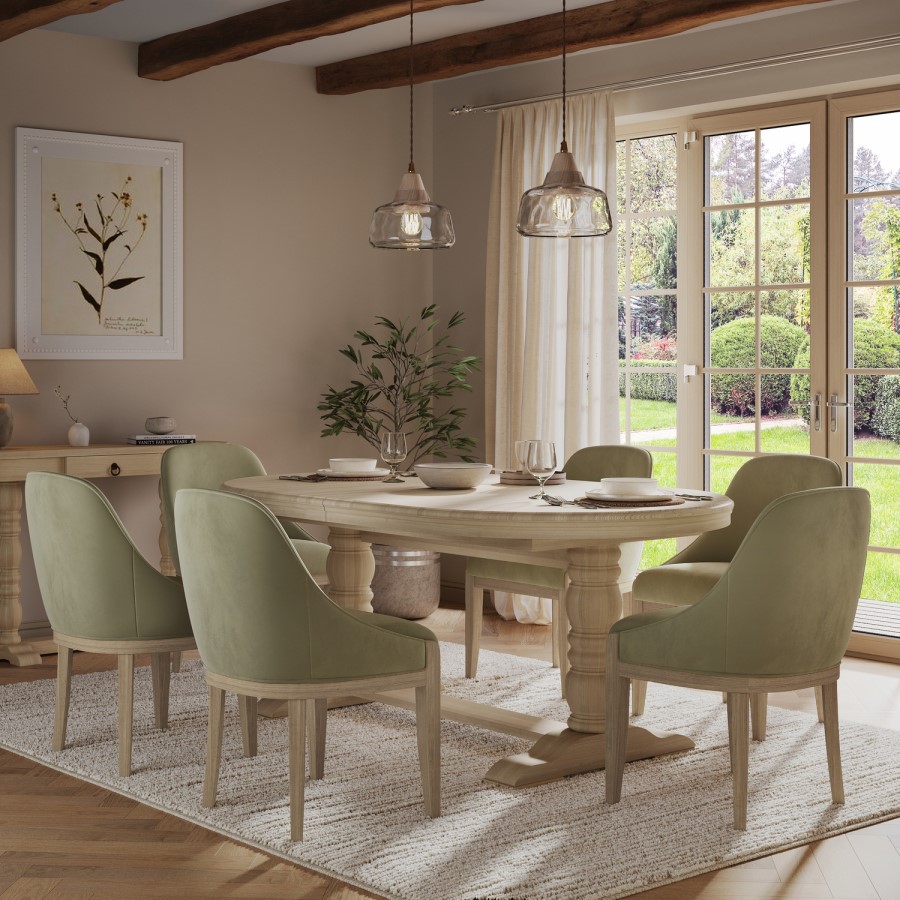 Set of 6 Sage Green Velvet Dining Chairs with Solid Wood Legs - Madeline