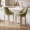 BUN/MLN004S/100992 Set of 2 Sage Green Velvet Kitchen Stools with Solid Wood Legs - Madeline