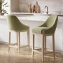 Set of 2 Sage Green Velvet Kitchen Stools with Solid Wood Legs - Madeline
