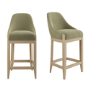 Set of 2 Sage Green Velvet Kitchen Stools with Solid Wood Legs - Madeline