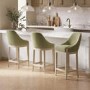 Set of 3 Sage Green Velvet Kitchen Stools with Solid Wood Legs - Madeline