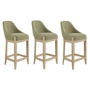 Set of 3 Sage Green Velvet Kitchen Stools with Solid Wood Legs - Madeline