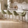 Set of 4 Sage Green Velvet Kitchen Stools with Solid Wood Legs - Madeline