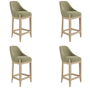 Set of 4 Sage Green Velvet Kitchen Stools with Solid Wood Legs - Madeline