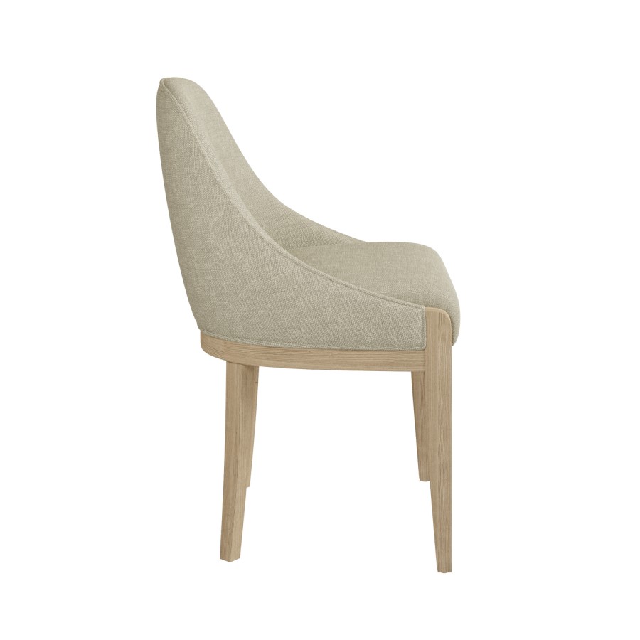 Set of 4 Beige Upholstered Dining Chairs with Solid Wood Legs - Madeline
