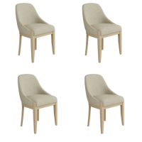 Set of 4 Beige Fabric Dining Chairs with Solid Wood Legs - Madeline