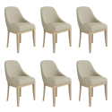 BUN/MLN005C/100849 Set of 6 Beige Upholstered Dining Chairs with Solid Wood Legs - Madeline
