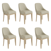 Set of 6 Beige Fabric Dining Chairs with Solid Wood Legs - Madeline