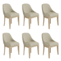 Set of 6 Beige Fabric Dining Chairs with Solid Wood Legs - Madeline