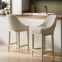 Set of 2 Beige Fabric Kitchen Stools with Solid Wood Legs - Madeline