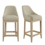 Set of 2 Beige Fabric Kitchen Stools with Solid Wood Legs - Madeline