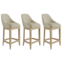 Set of 3 Beige Fabric Kitchen Stools with Solid Wood Legs - Madeline