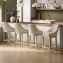 Set of 4 Beige Fabric Kitchen Stools with Solid Wood Legs - Madeline