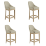Set of 4 Beige Fabric Kitchen Stools with Solid Wood Legs - Madeline