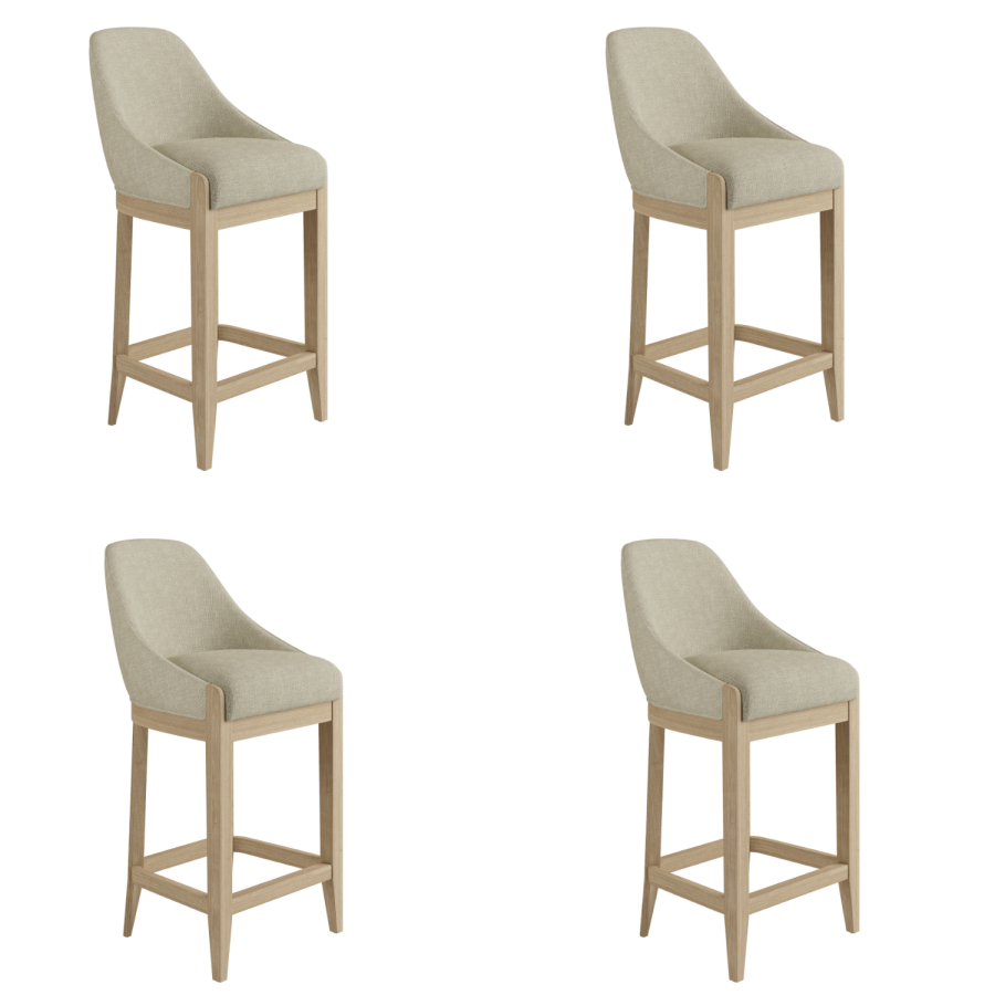 Set of 4 Beige Fabric Kitchen Stools with Solid Wood Legs - Madeline