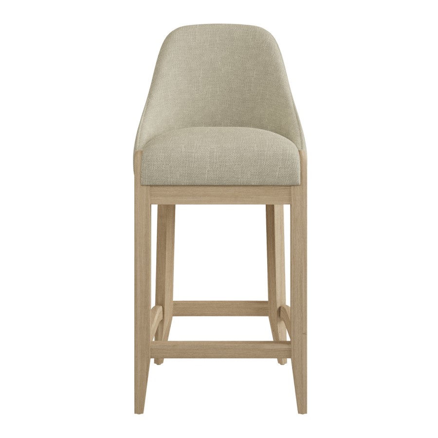 Set of 4 Beige Fabric Kitchen Stools with Solid Wood Legs - Madeline
