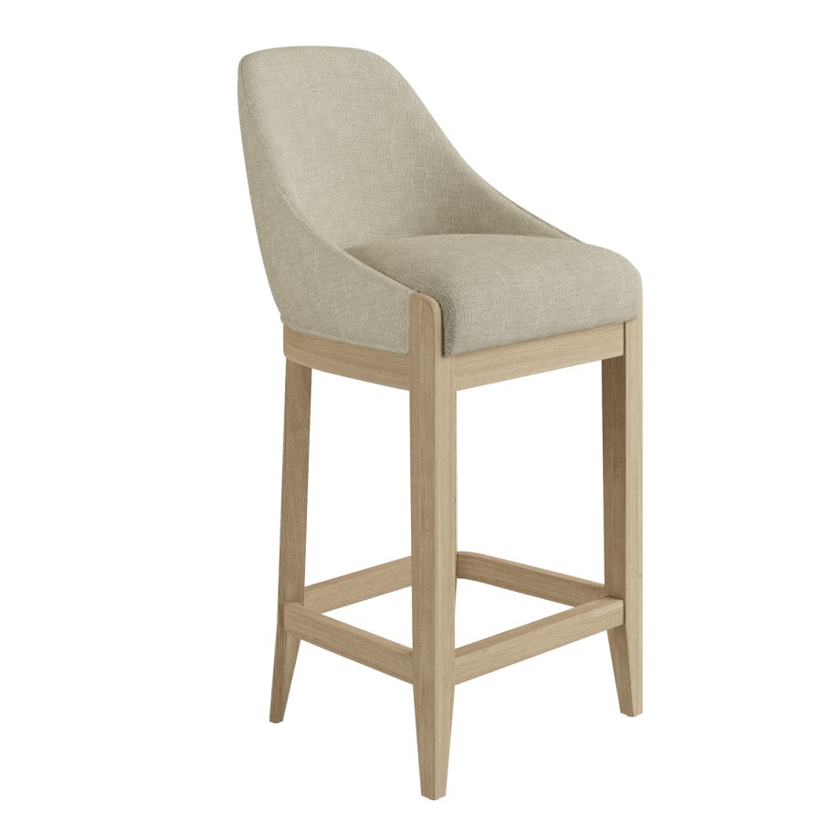 Set of 4 Beige Fabric Kitchen Stools with Solid Wood Legs - Madeline