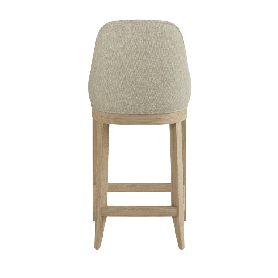 Set of 4 Beige Fabric Kitchen Stools with Solid Wood Legs - Madeline