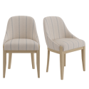 BUN/MLN006C/100865 Set of 2 Beige and Blue Striped Upholstered Dining Chairs with Solid Wood Legs - Madeline