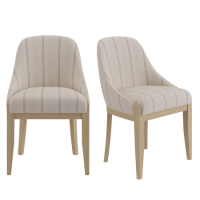Set of 2 Cream Upholstered Blue Striped Dining Chairs with Solid Wood Legs - Madeline