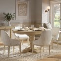 BUN/MLN006C/100866 Set of 4 Beige and Blue Striped Upholstered Dining Chairs with Solid Wood Legs - Madeline