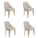 BUN/MLN006C/100866 Set of 4 Beige and Blue Striped Upholstered Dining Chairs with Solid Wood Legs - Madeline