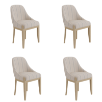 Set of 4 Cream Upholstered Blue Striped Dining Chairs with Solid Wood Legs - Madeline