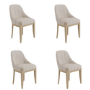 Set of 4 Cream Upholstered Blue Striped Dining Chairs with Solid Wood Legs - Madeline