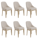 BUN/MLN006C/100867 Set of 6 Beige and Blue Striped Upholstered Dining Chairs with Solid Wood Legs - Madeline