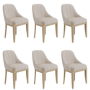 Set of 6 Cream Upholstered Blue Striped Dining Chairs with Solid Wood Legs - Madeline