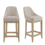 Set of 2 Cream Upholstered Blue Striped Kitchen Stools with Solid Wood Legs - Madeline