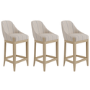 Set of 3 Cream Upholstered Blue Striped Kitchen Stools with Solid Wood Legs - Madeline