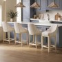 Set of 4 Cream Upholstered Blue Striped Kitchen Stools with Solid Wood Legs - Madeline