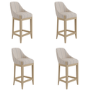 Set of 4 Cream Upholstered Blue Striped Kitchen Stools with Solid Wood Legs - Madeline