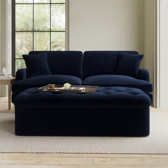 Single Footstool Sofa Bed with Mattress in Navy Velvet - Myles