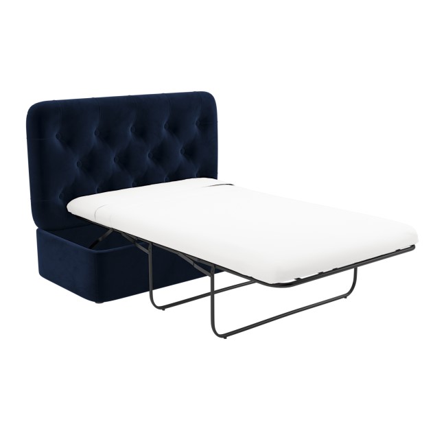 Single Footstool Sofa Bed with Mattress in Navy Velvet - Myles