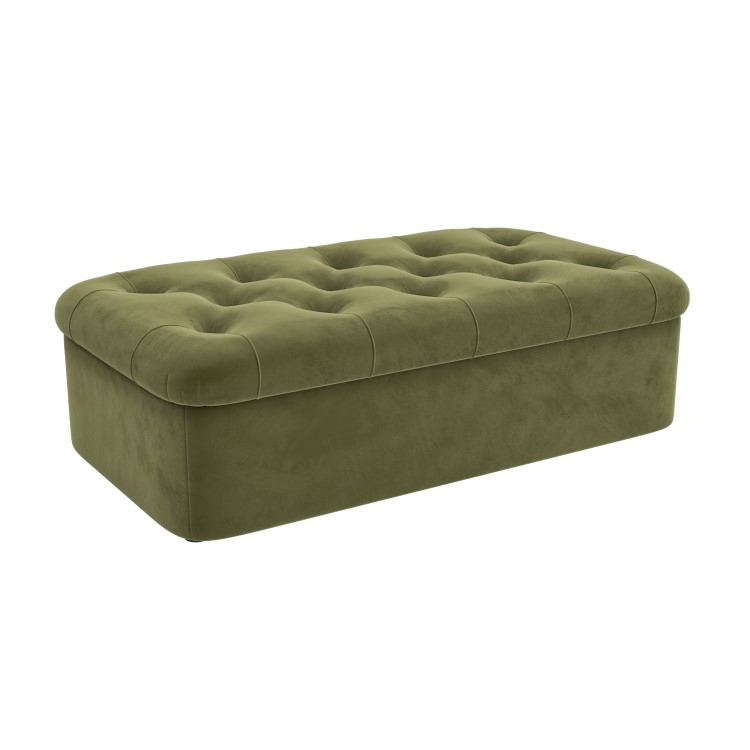 Single Footstool Sofa Bed with Mattress in Olive Green Velvet - Myles