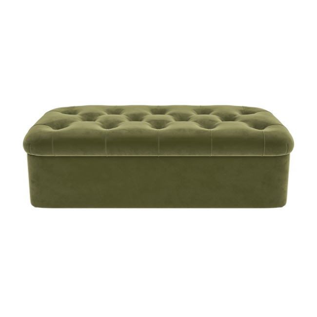 IMPERFECT - Large Olive Green Velvet Bed Footstool - Myles