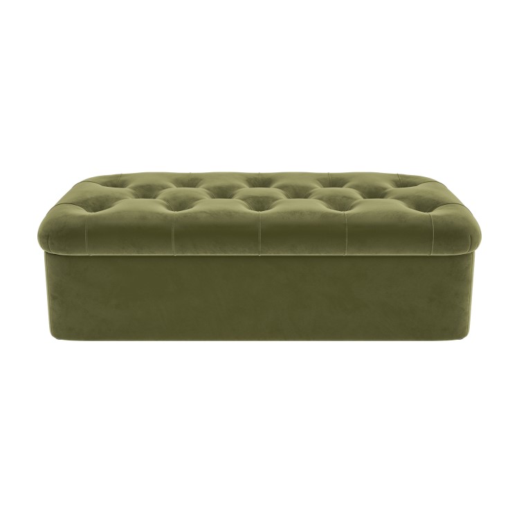 Single Footstool Sofa Bed with Mattress in Olive Green Velvet - Myles